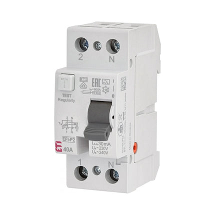 Interruptor diferencial (RCCB) de 2 polos, tipo A, 40 A, 30 mA, ETI