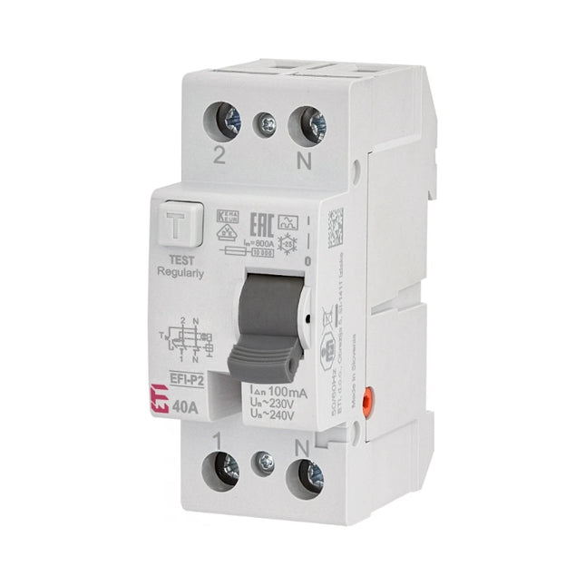 Interruptor diferencial (RCCB) de 2 polos, tipo A, 40 A, 100 mA, ETI