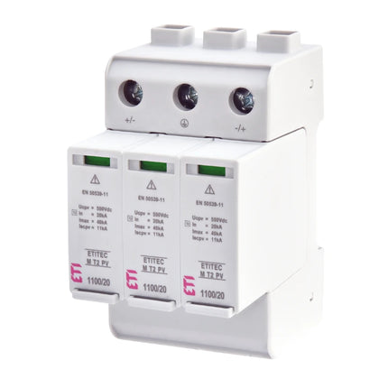 Descargador de sobretensión de CC T2, 1100 V, 20 kA, 2 polos, ETI