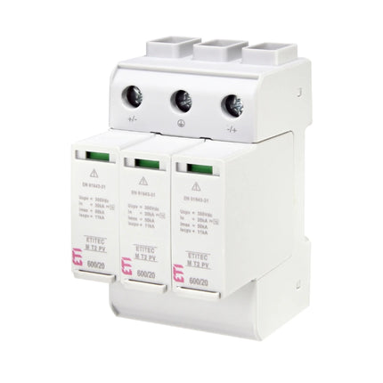 Descargador de sobretensión T2 de corriente continua, 600 V, 20 kA, 2 polos, ETI