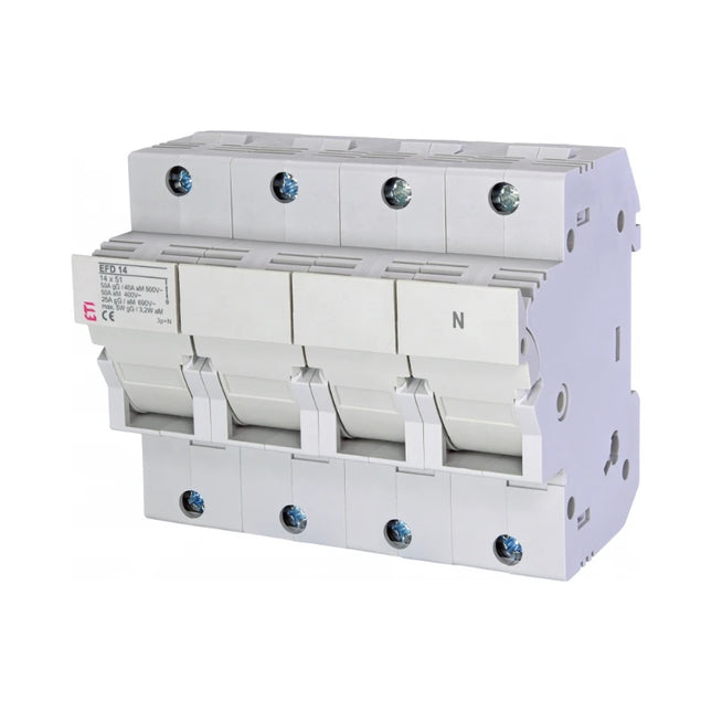 EFD14, bloque de fusibles modular ETI de 3 polos + neutro, 50 A CA, 14 x 51