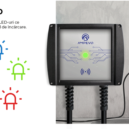 Estación de recarga para vehículos eléctricos de 22 kW, regulable, con RFID, AMPEVO