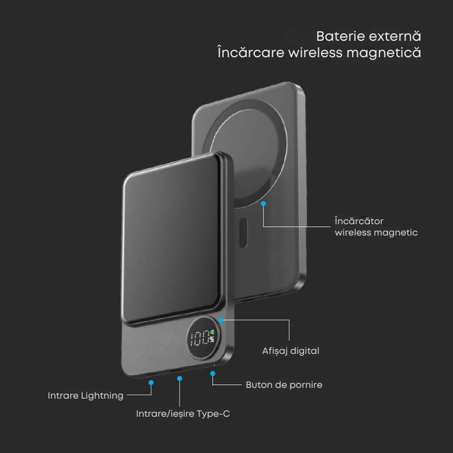 Batería externa portátil, carga inalámbrica, magnética, 5000 mAh, V-Tac