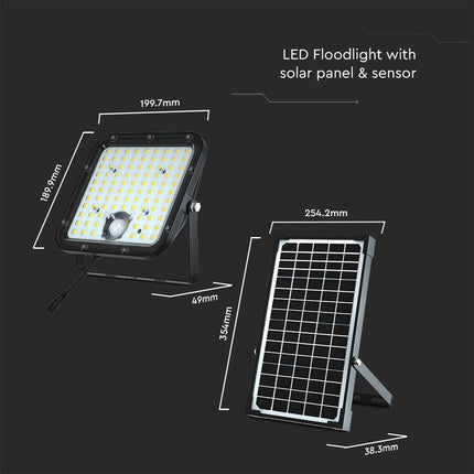 Proyector LED solar de 4800 lm, mando a distancia, sensor de movimiento