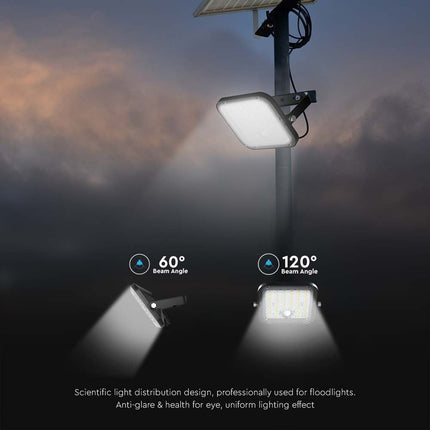 Proyector LED solar de 4800 lm, mando a distancia, sensor de movimiento