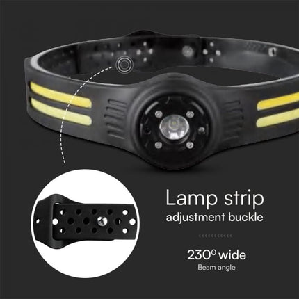 Linterna frontal LED, COB, 470 lm, 3,7 V, 650 mAh