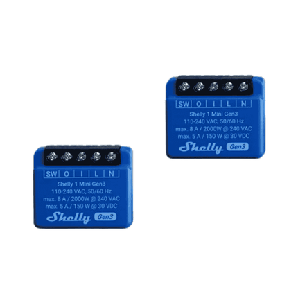 Shelly 1 Mini Gen3, Set of 2 Smart Wi-Fi Mini Relays with Dry Contact, 8A