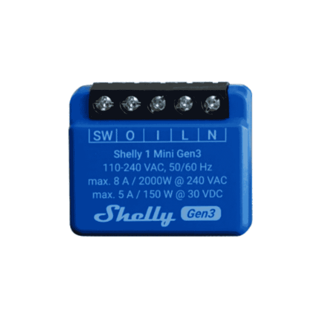 Shelly 1 Mini Gen3, Set of 2 Smart Wi-Fi Mini Relays with Dry Contact, 8A
