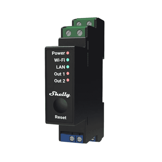 Shelly Pro 2PM v.1, Professional 2-Channel Smart Relay, DIN, LAN + Wi-Fi