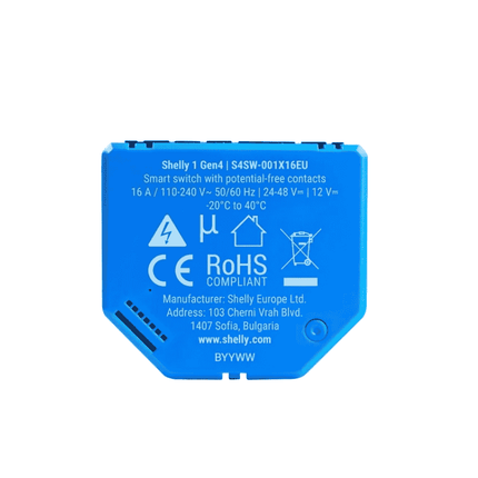 Shelly 1 Gen4, Set of 2 Smart Wi-Fi Relays with Dry Contact, 16A