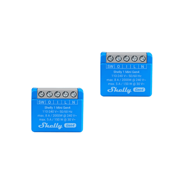 Shelly 1 Mini Gen4, Set of 2 Smart Relays, Zigbee, Wi-Fi with Dry Contact, 8A