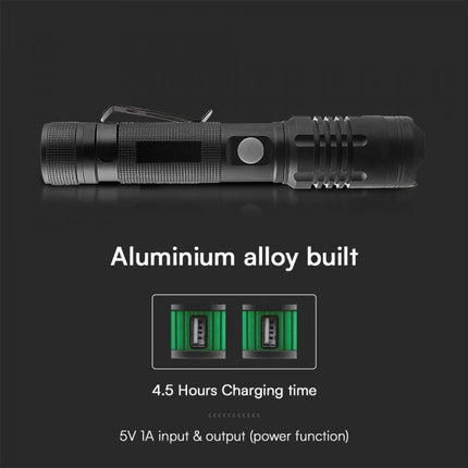 Linterna de 10 W, 1000 lm, carcasa de aluminio, 3,7 V, 2000 mAh