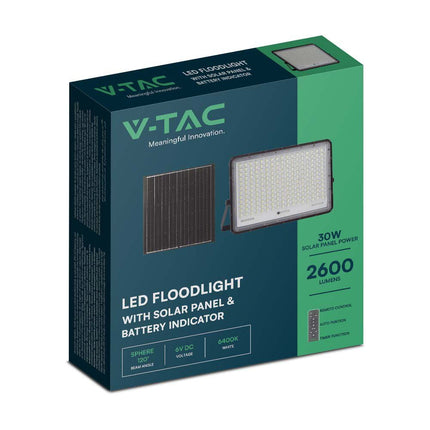 Proyector LED solar de 2600 lm, mando a distancia, temperatura de color de 6400 K
