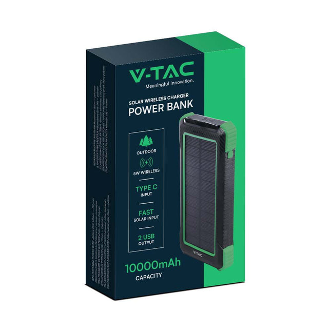 Batería externa portátil, carga inalámbrica, panel solar, 10 000 mAh, V-Tac