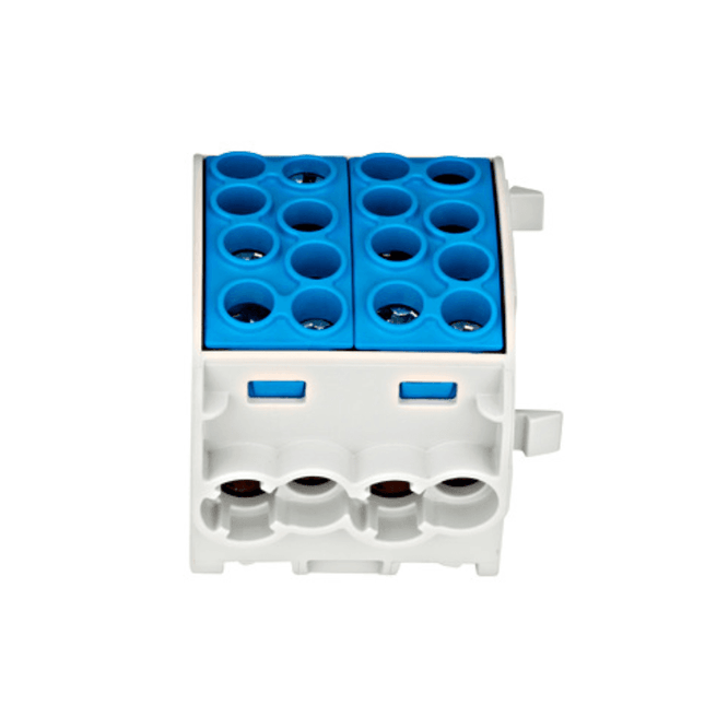 Bloque de bornes de conexión aislado, 35 mm², 1 polo, 8 puntos de conexión, azul, Schrack