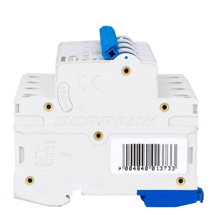 Disyuntor modular (MCB) 6 kA, C 25 A, 3P+N, Schrack
