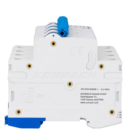 Disyuntor modular (MCB) 6 kA, C 25 A, 3P+N, Schrack