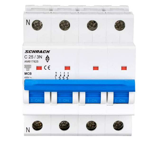 Disyuntor modular (MCB) 6 kA, C 25 A, 3P+N, Schrack