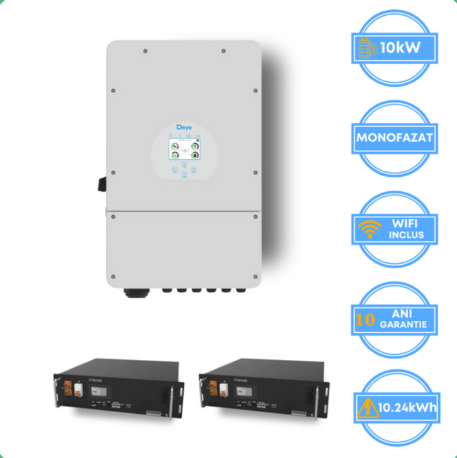 Inversor Deye de 10 kW, SUN-10K-SG02LP1-EU-AM3 + batería V-TAC de 10,24 kWh