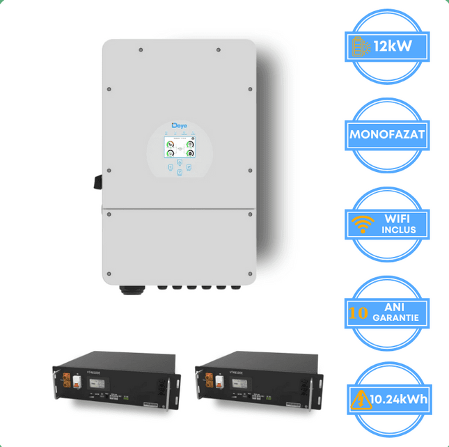 Inversor Deye de 12 kW, SUN-12K-SG02LP1-EU-AM3 + batería V-TAC de 10,24 kWh