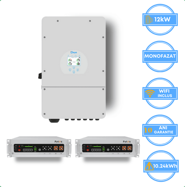 Inversor Deye de 12 kW, SUN-12K-SG02LP1-EU-AM3 + Batería Pytes de 10,24 kWh, v5a