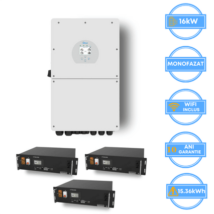 Inversor Deye de 16 kW, SUN-16K-SG01LP1-EU + batería V-TAC de 15,36 kWh