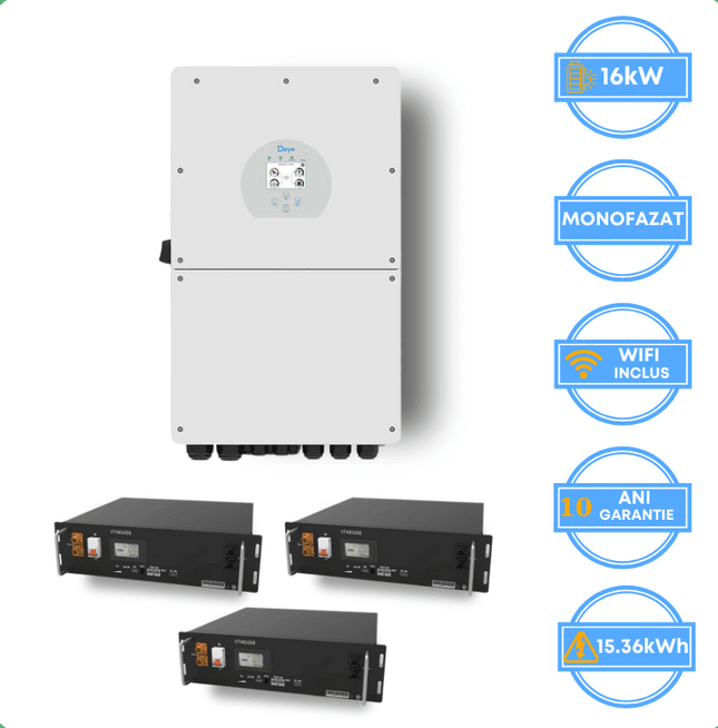 Inversor Deye de 16 kW, SUN-16K-SG01LP1-EU + batería V-TAC de 15,36 kWh