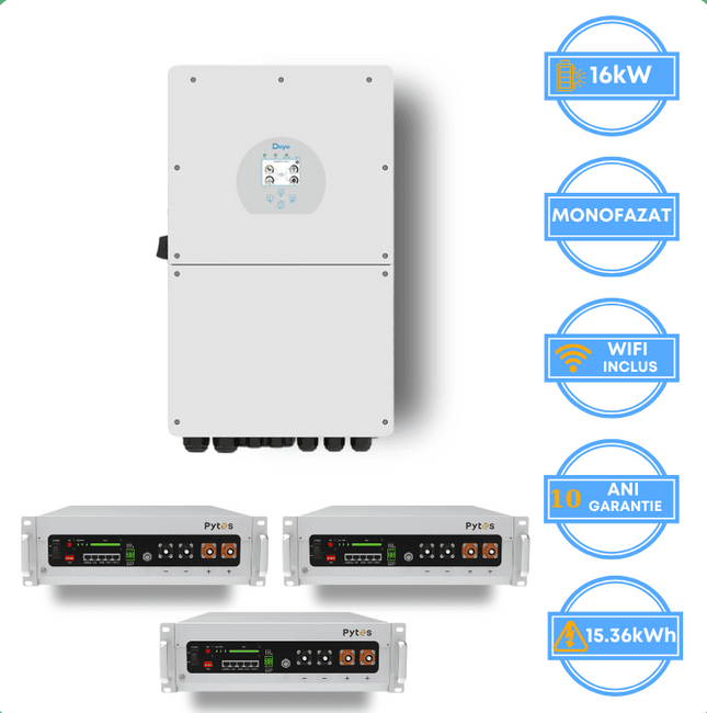 Inversor Deye de 16 kW, SUN-16K-SG01LP1-EU + Batería Pytes de 15,36 kWh, v5a