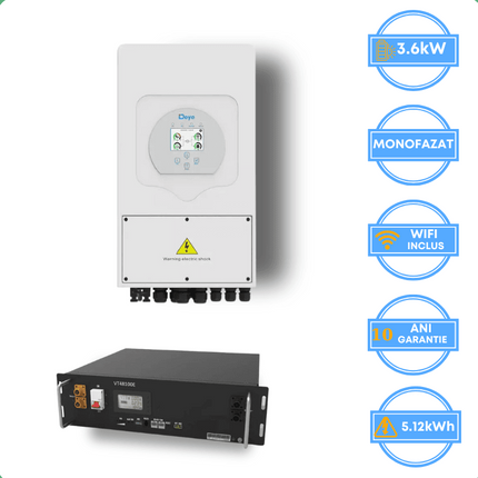 Inversor Deye de 3,6 kW, SUN-3.6K-SG05LP1-EU-AM2 + batería V-TAC de 5,12 kWh
