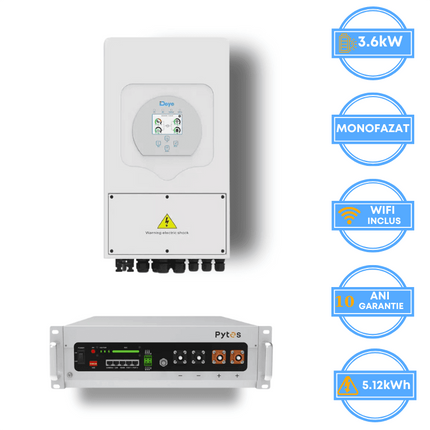 Inversor Deye de 3,6 kW, SUN-3.6K-SG05LP1-EU-AM2 + Batería Pytes de 5,12 kWh, v5a