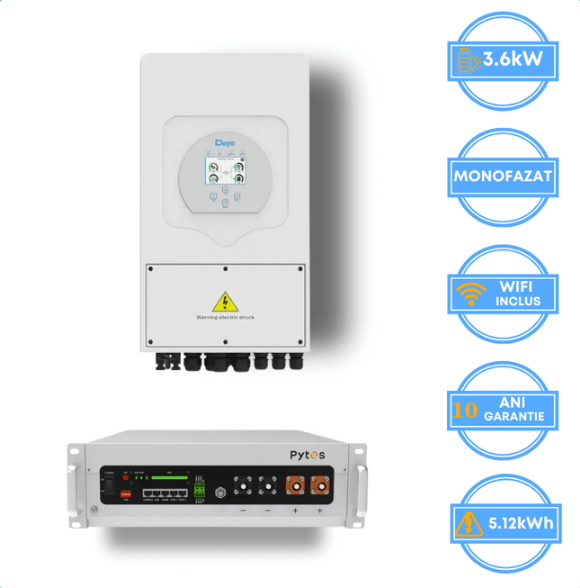 Inversor Deye de 3,6 kW, SUN-3.6K-SG05LP1-EU-AM2 + Batería Pytes de 5,12 kWh, v5a