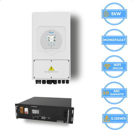 Inversor Deye de 5 kW, SUN-5K-SG05LP1-EU-AM2-P + batería V-TAC de 5,12 kWh