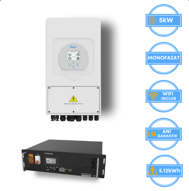 Inversor Deye de 5 kW, SUN-5K-SG05LP1-EU-AM2-P + batería V-TAC de 5,12 kWh