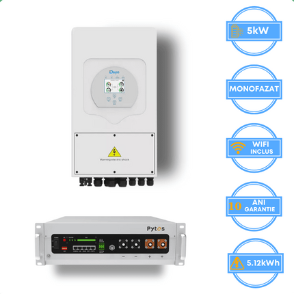 Inversor Deye de 5 kW, SUN-5K-SG05LP1-EU-AM2-P + batería Pytes de 5,12 kWh, v5a