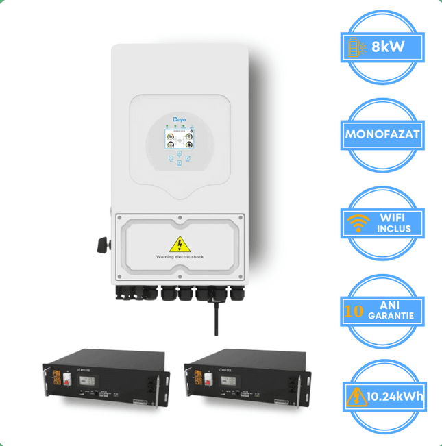 Inversor Deye de 8 kW, SUN-8K-SG05LP1-EU-AM2-P + batería V-TAC de 10,24 kWh