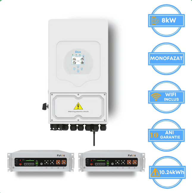 Inversor Deye de 8 kW, SUN-8K-SG05LP1-EU-AM2-P + batería Pytes de 10,24 kWh, v5a