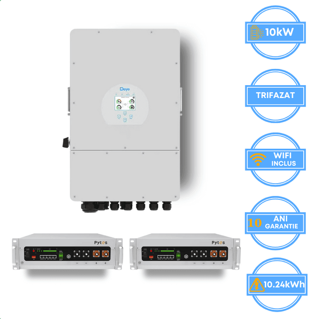 Inversor Deye de 10 kW, SUN-10K-SG05LP3-EU-SM2 + Batería Pytes de 10,24 kWh, v5a