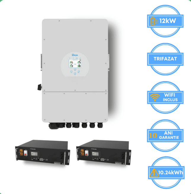 Inversor Deye de 12 kW, SUN-12K-SG05LP3-EU-SM2 + batería V-TAC de 10,24 kWh