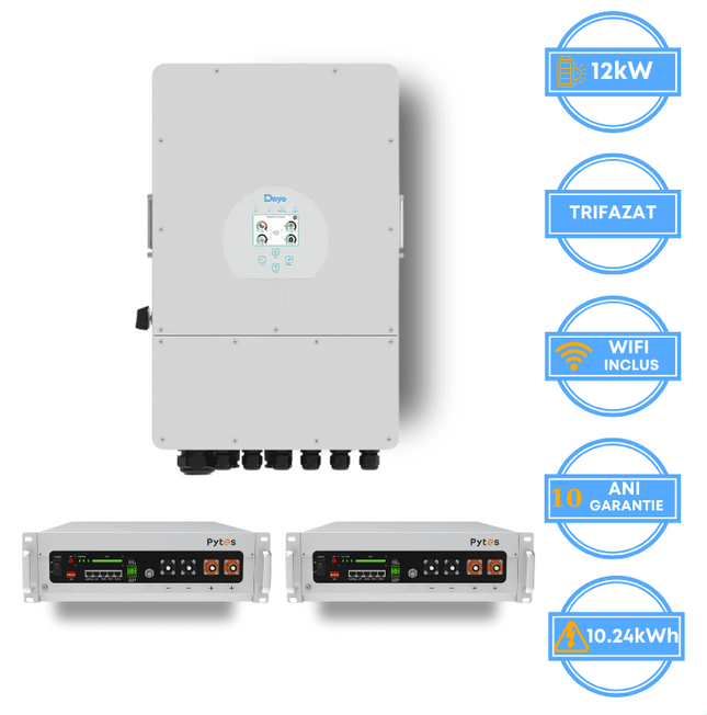 Inversor Deye de 12 kW, SUN-12K-SG05LP3-EU-SM2 + Batería Pytes de 10,24 kWh, v5a