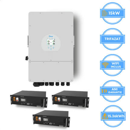 Inversor Deye de 15 kW, SUN-15K-SG05LP3-EU-SM2 + batería V-TAC de 15,36 kWh