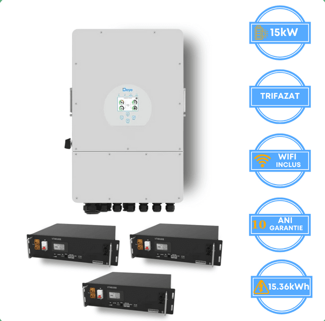 Inversor Deye de 15 kW, SUN-15K-SG05LP3-EU-SM2 + batería V-TAC de 15,36 kWh