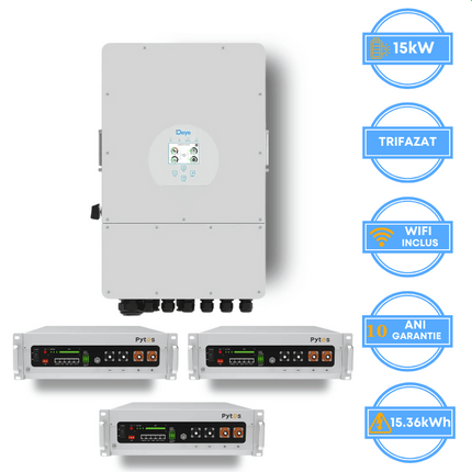 Inversor Deye de 15 kW, SUN-15K-SG05LP3-EU-SM2 + Batería Pytes de 15,36 kWh, v5a