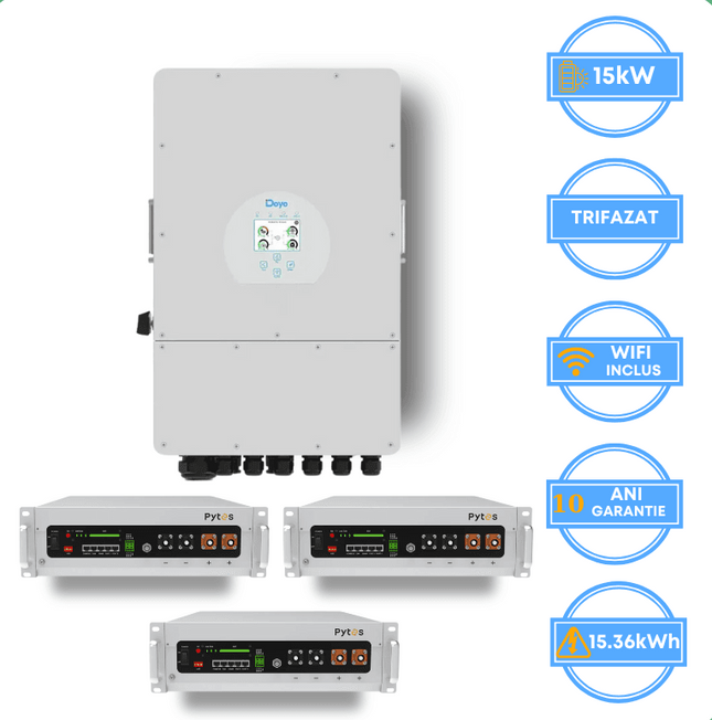 Inversor Deye de 15 kW, SUN-15K-SG05LP3-EU-SM2 + Batería Pytes de 15,36 kWh, v5a