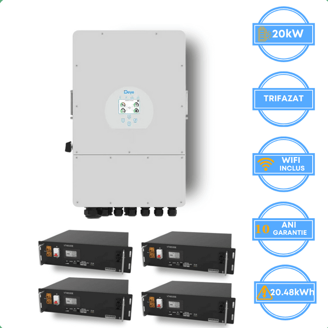 Inversor Deye de 20 kW, SUN-20K-SG05LP3-EU-SM2 + batería V-TAC de 20,48 kWh