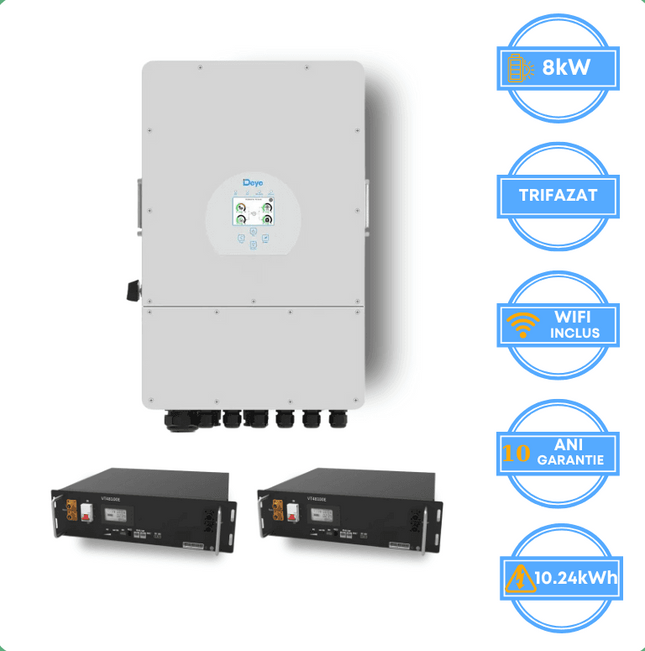 Inversor Deye de 8 kW, SUN-8K-SG05LP3-EU-SM2 + batería V-TAC de 10,24 kWh
