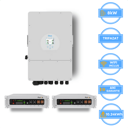 Inversor Deye de 8 kW, SUN-8K-SG05LP3-EU-SM2 + Batería Pytes de 10,24 kWh, v5a