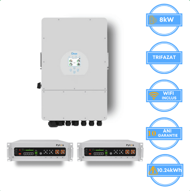 Inversor Deye de 8 kW, SUN-8K-SG05LP3-EU-SM2 + Batería Pytes de 10,24 kWh, v5a