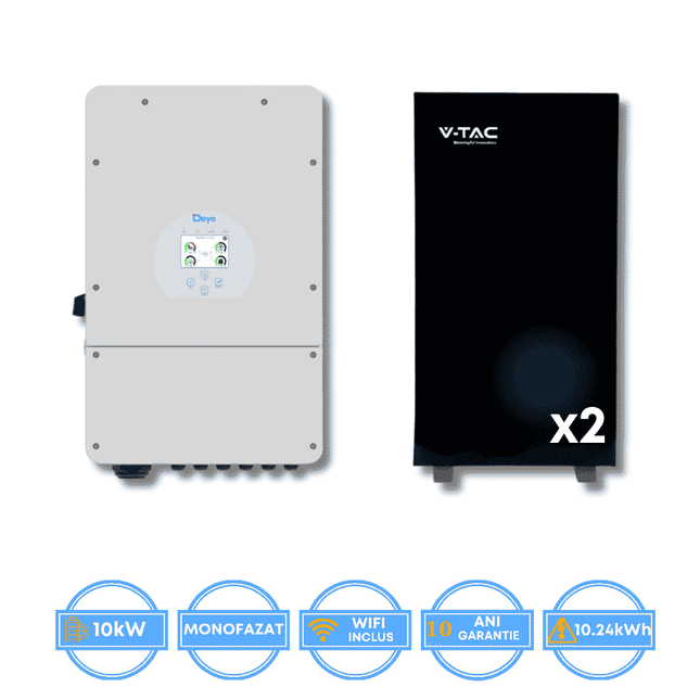 Inversor Deye de 10 kW, SUN-10K-SG02LP1-EU-AM3 + batería V-TAC de 10,24 kWh