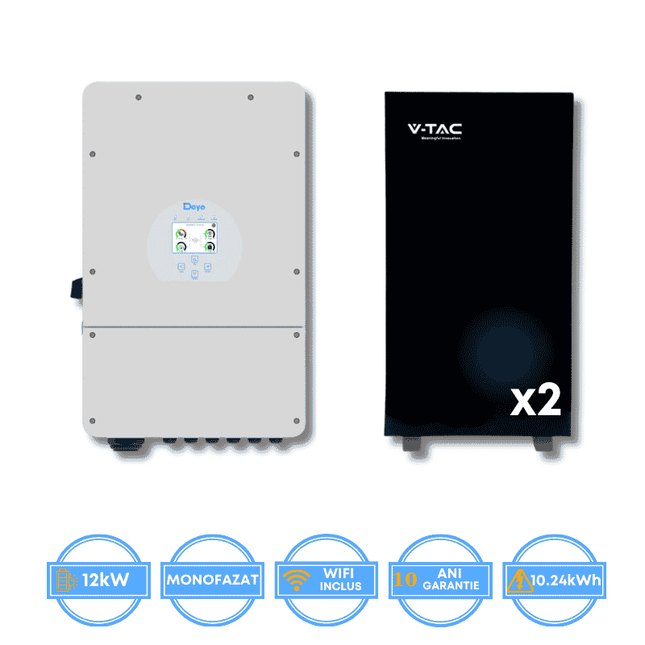 Inversor Deye de 12 kW, SUN-12K-SG02LP1-EU-AM3 + batería V-TAC de 10,24 kWh