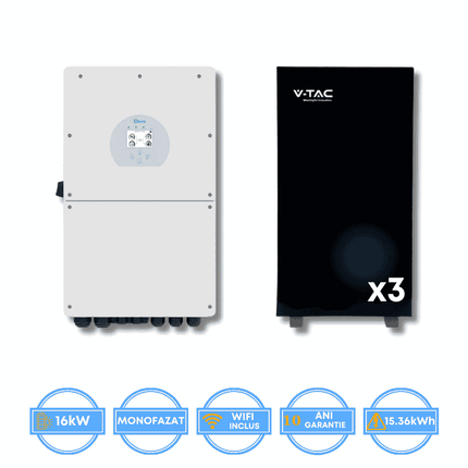 Inversor Deye de 16 kW, SUN-16K-SG01LP1-EU + batería V-TAC de 15,36 kWh